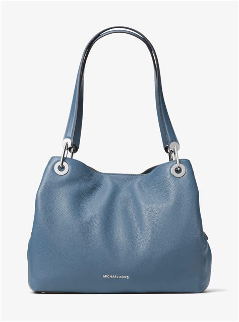 michael kors raven large pebbled leather shoulder bag tile blue|Raven Large Leather Shoulder Bag .